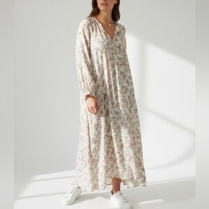 CJLA Womens Cream Floral Clover Dress Long Sleeve Peasant Dress Small